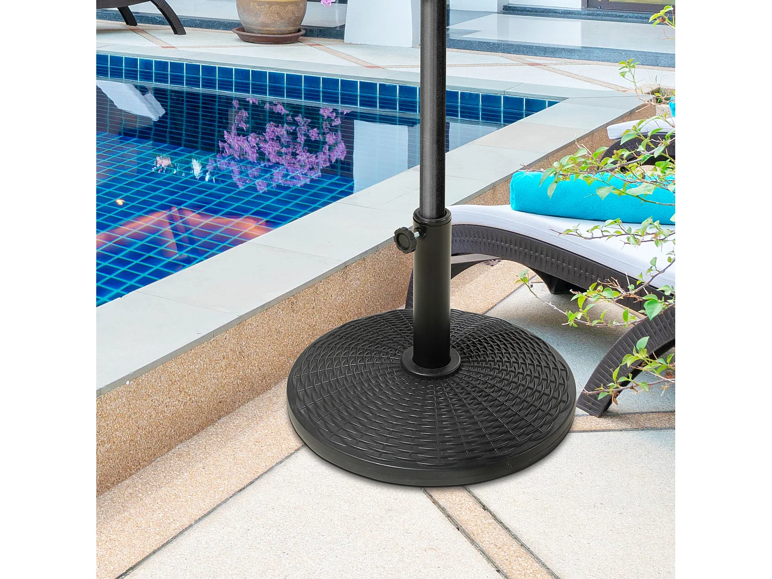 Base per ombrellone rotonda da 12.5kg effetto rattan in hdpe nero