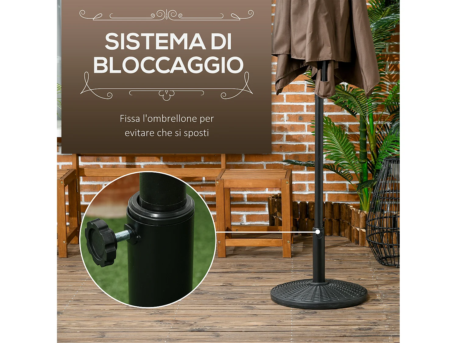 Base per ombrellone rotonda da 12.5kg effetto rattan in hdpe nero