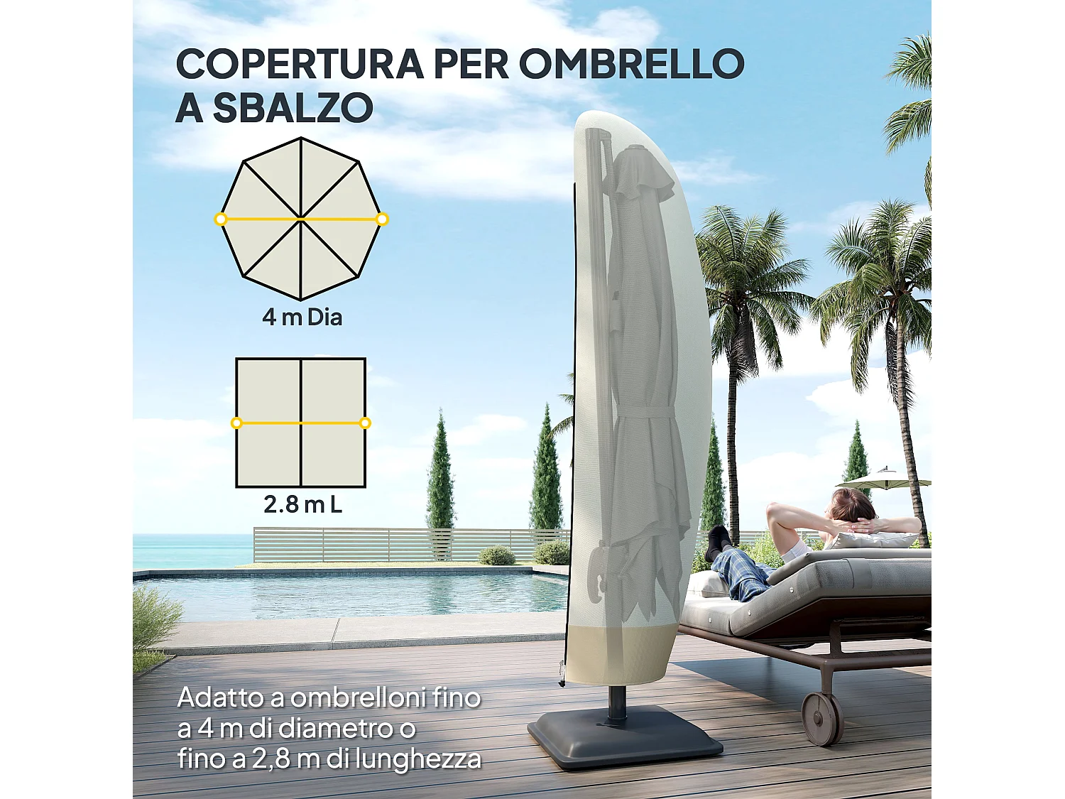 Copertura per ombrellone 3x3m impermeabile con cerniera beige