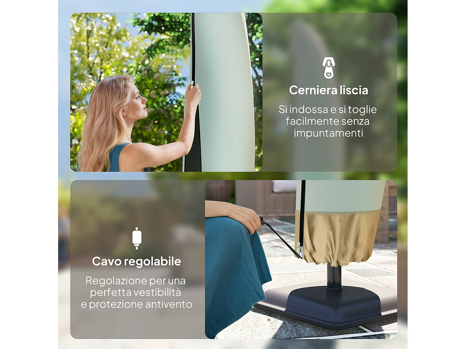 Copertura per ombrellone 3x3m impermeabile con cerniera beige