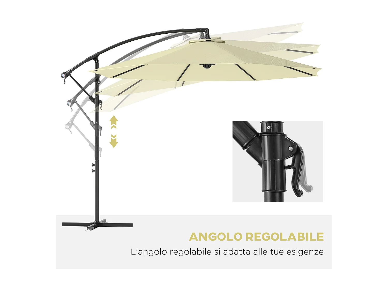 Ombrellone da giardino 3x2.5 m a braccio inclinabile beige