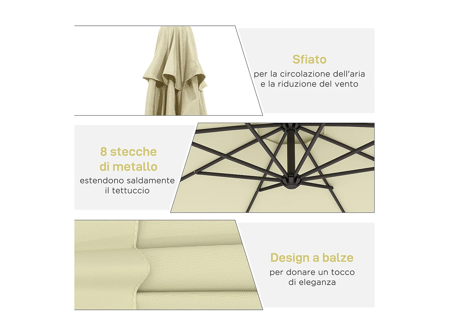 Ombrellone da giardino 3x2.5 m a braccio inclinabile beige