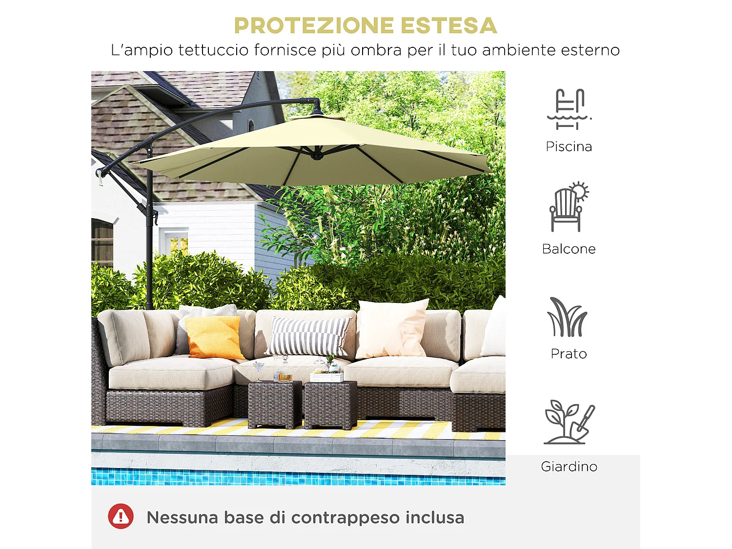 Ombrellone da giardino 3x2.5 m a braccio inclinabile beige