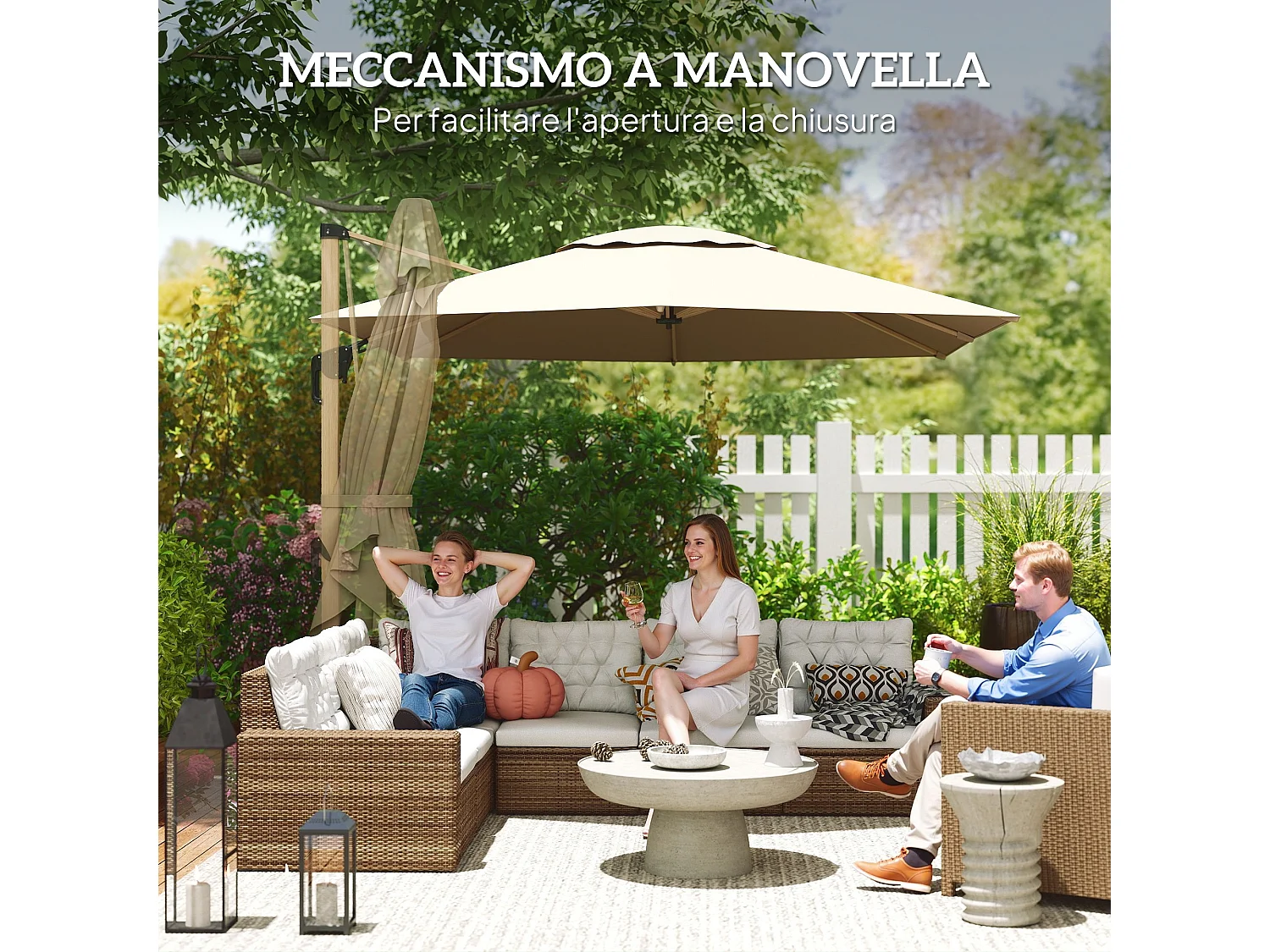 Ombrellone da giardino a sbalzo inclinabile con base a croce kaki