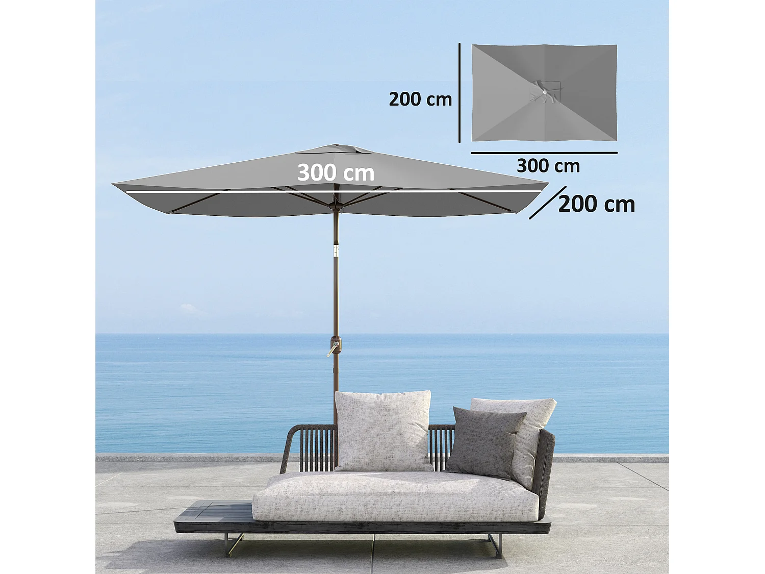 Telo di ricambio per ombrellone rettangolare 3x2m in poliestere grigio