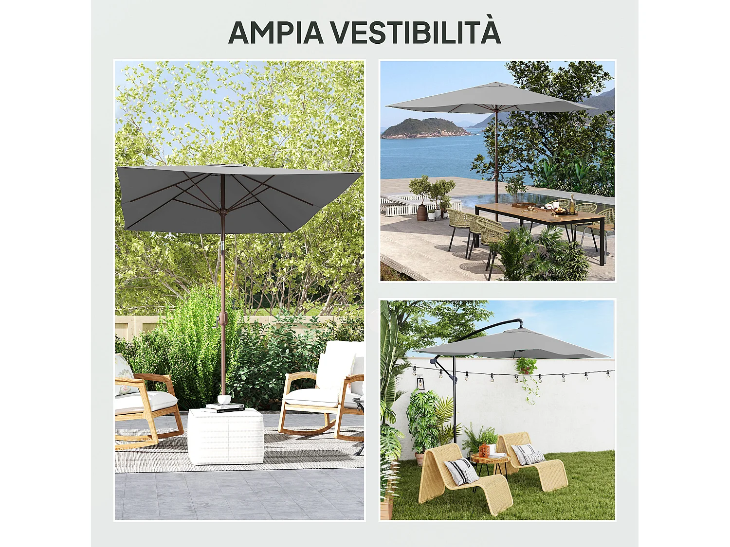 Telo di ricambio per ombrellone rettangolare 3x2m in poliestere grigio