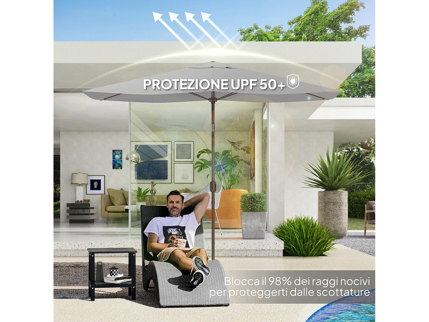 Telo di ricambio per ombrellone rettangolare 3x2m in poliestere grigio