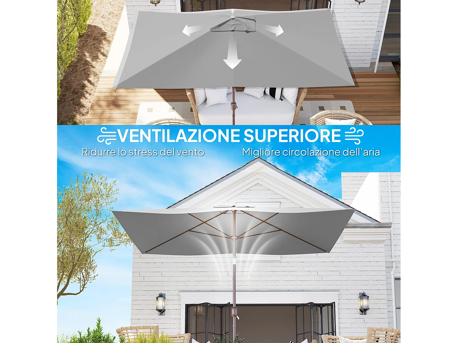 Telo di ricambio per ombrellone rettangolare 3x2m in poliestere grigio