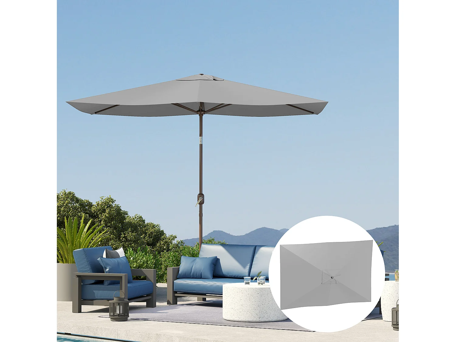 Telo di ricambio per ombrellone rettangolare 3x2m in poliestere grigio