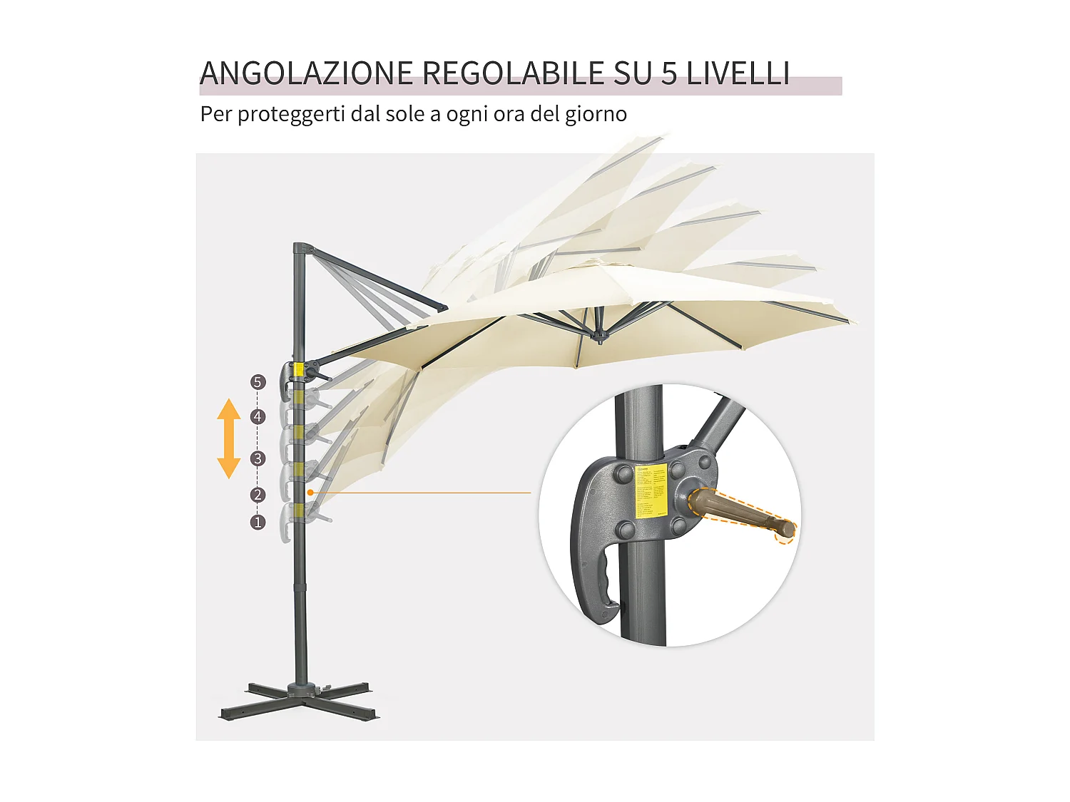 Ombrellone da giardino decentrato girevole inclinabile crema