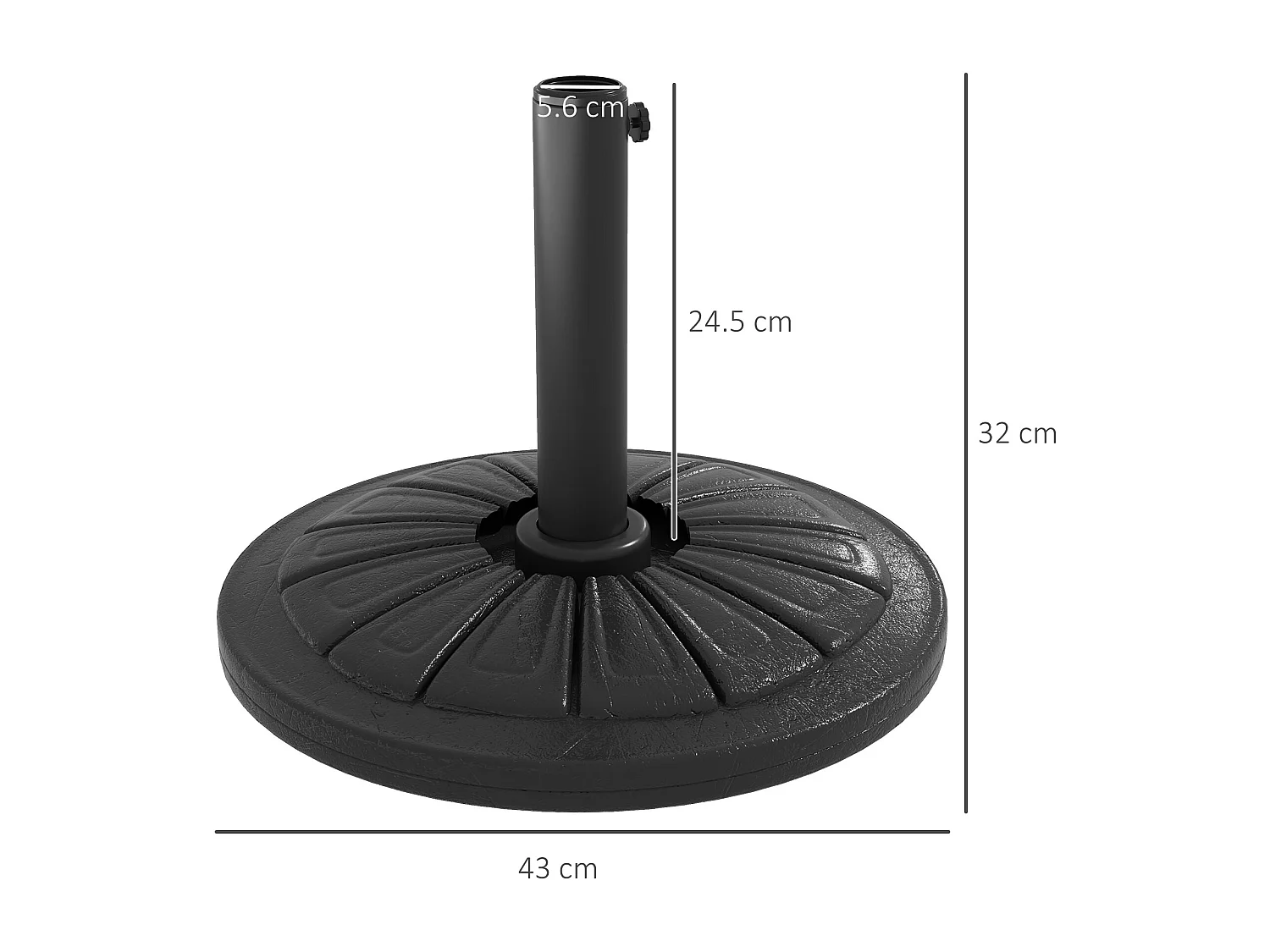 Base per ombrellone rotonda ø43cm in hdpe e cemento nero