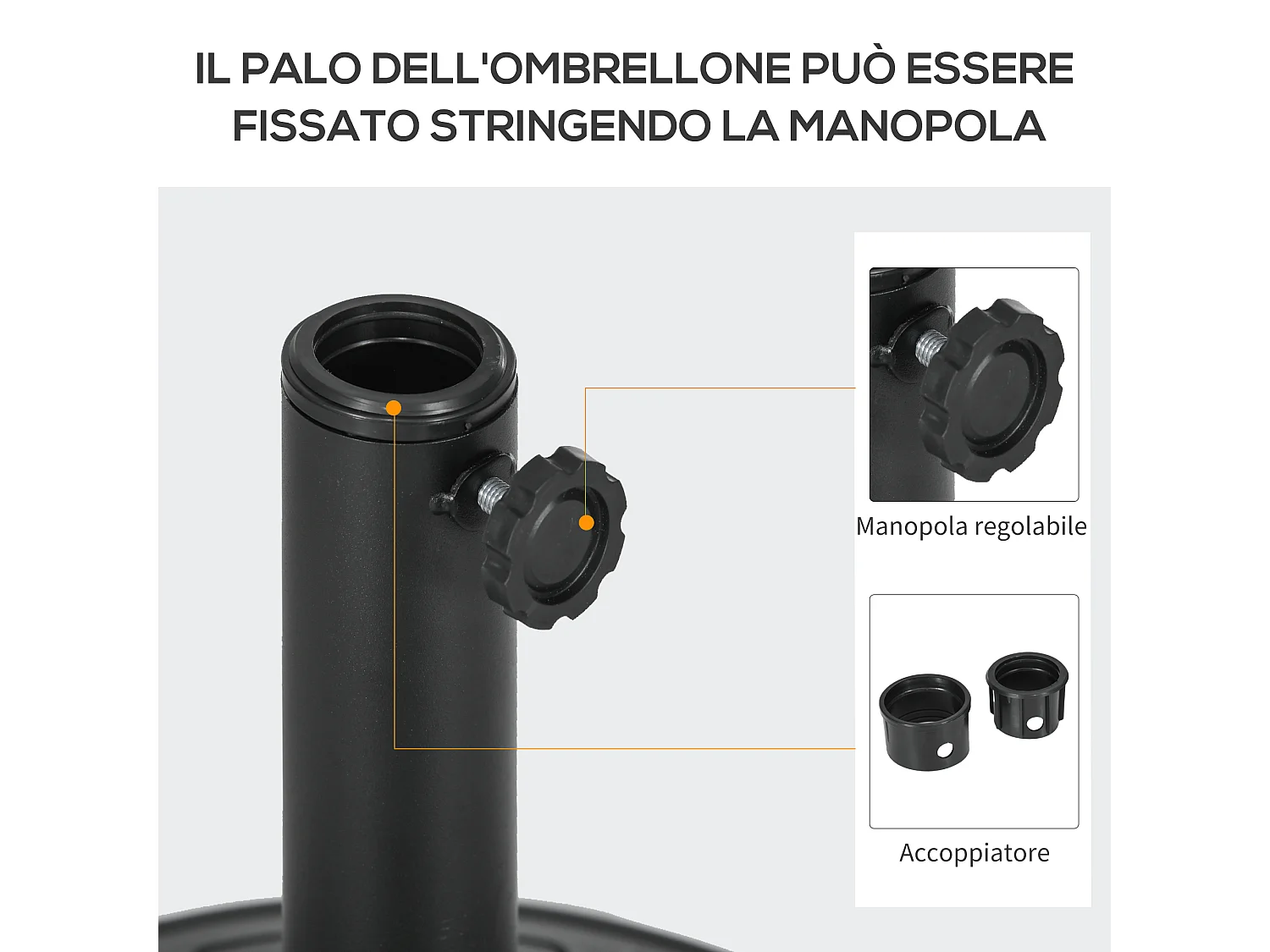 Base per ombrellone rotonda ø43cm in hdpe e cemento nero