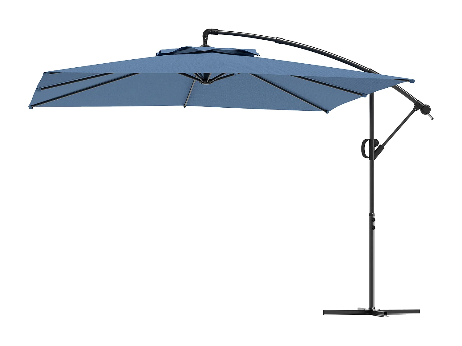 Ombrellone decentrato regolabile a 360 gradi in metallo blu chiaro
