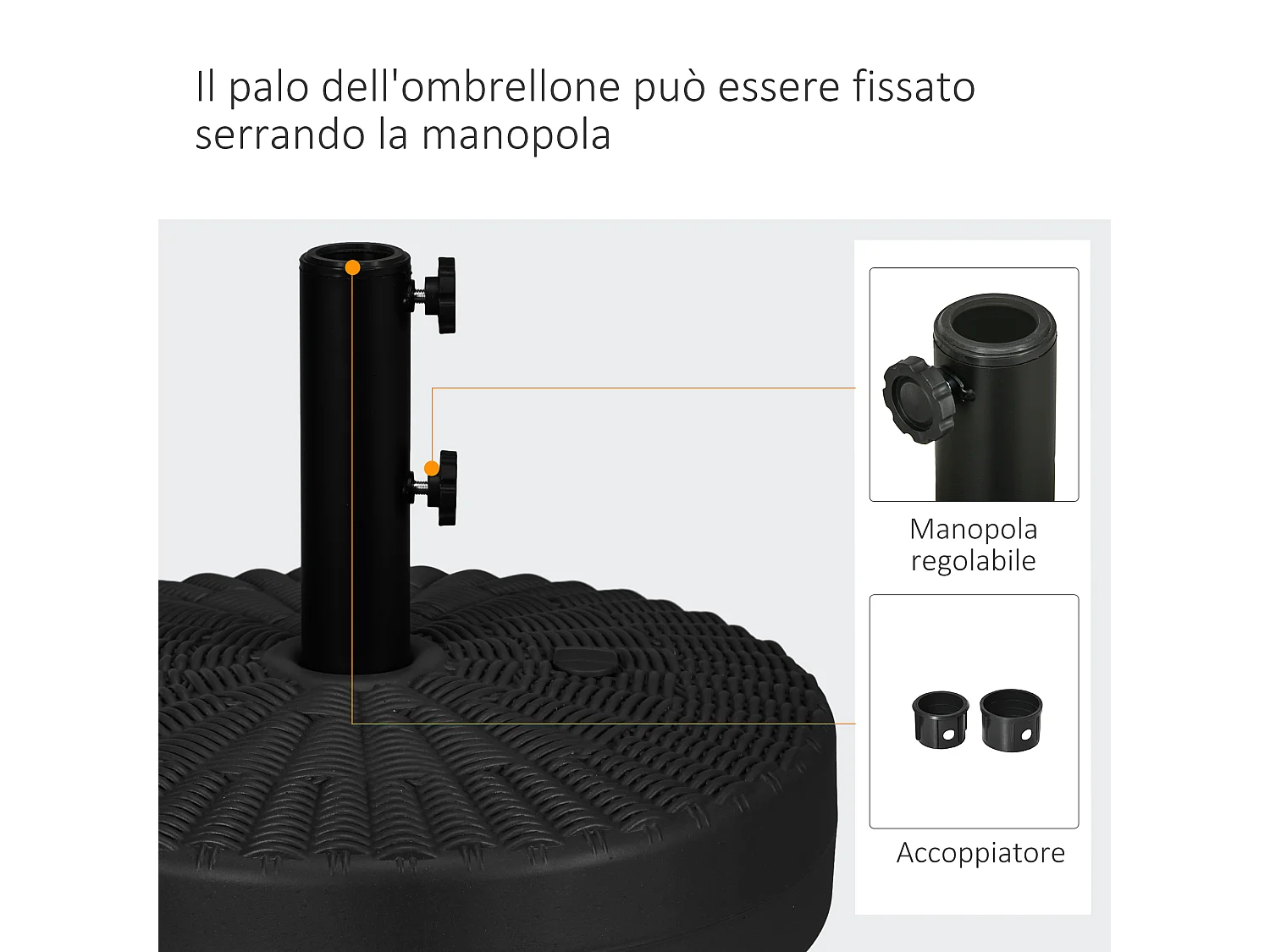 Base per ombrellone ø51x36 cm in hdpe e acciaio nero
