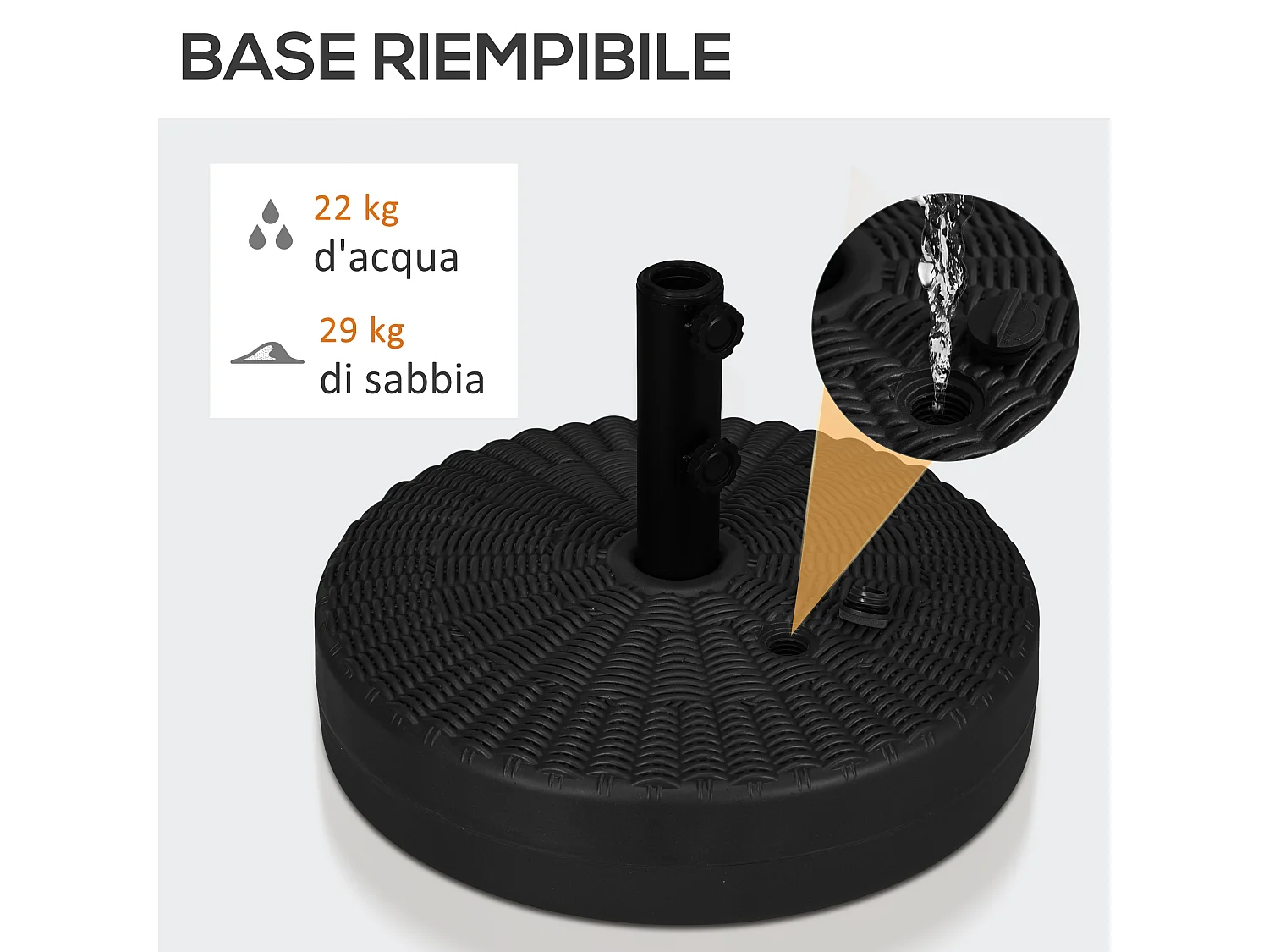 Base per ombrellone ø51x36 cm in hdpe e acciaio nero