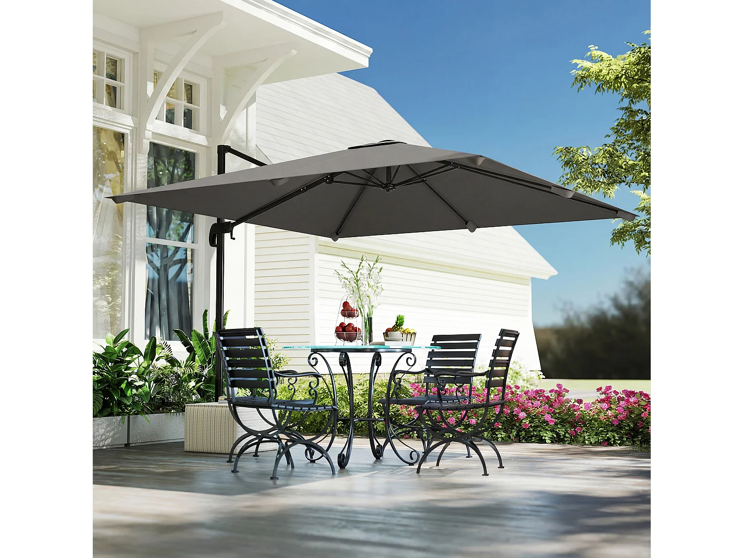 Ombrellone a sbalzo inclinabile 3x3 m con base a croce grigio scuro