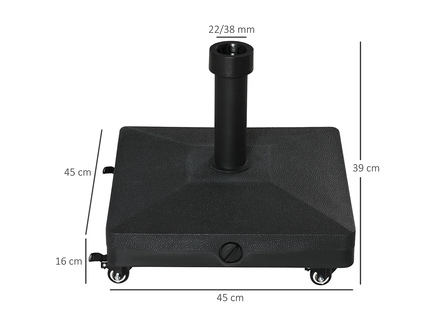 Base per ombrellone con ruote riempibile fino a 20kg nero