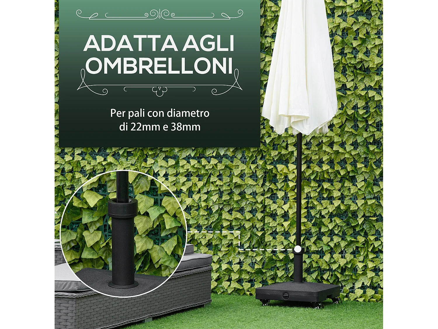 Base per ombrellone con ruote riempibile fino a 20kg nero