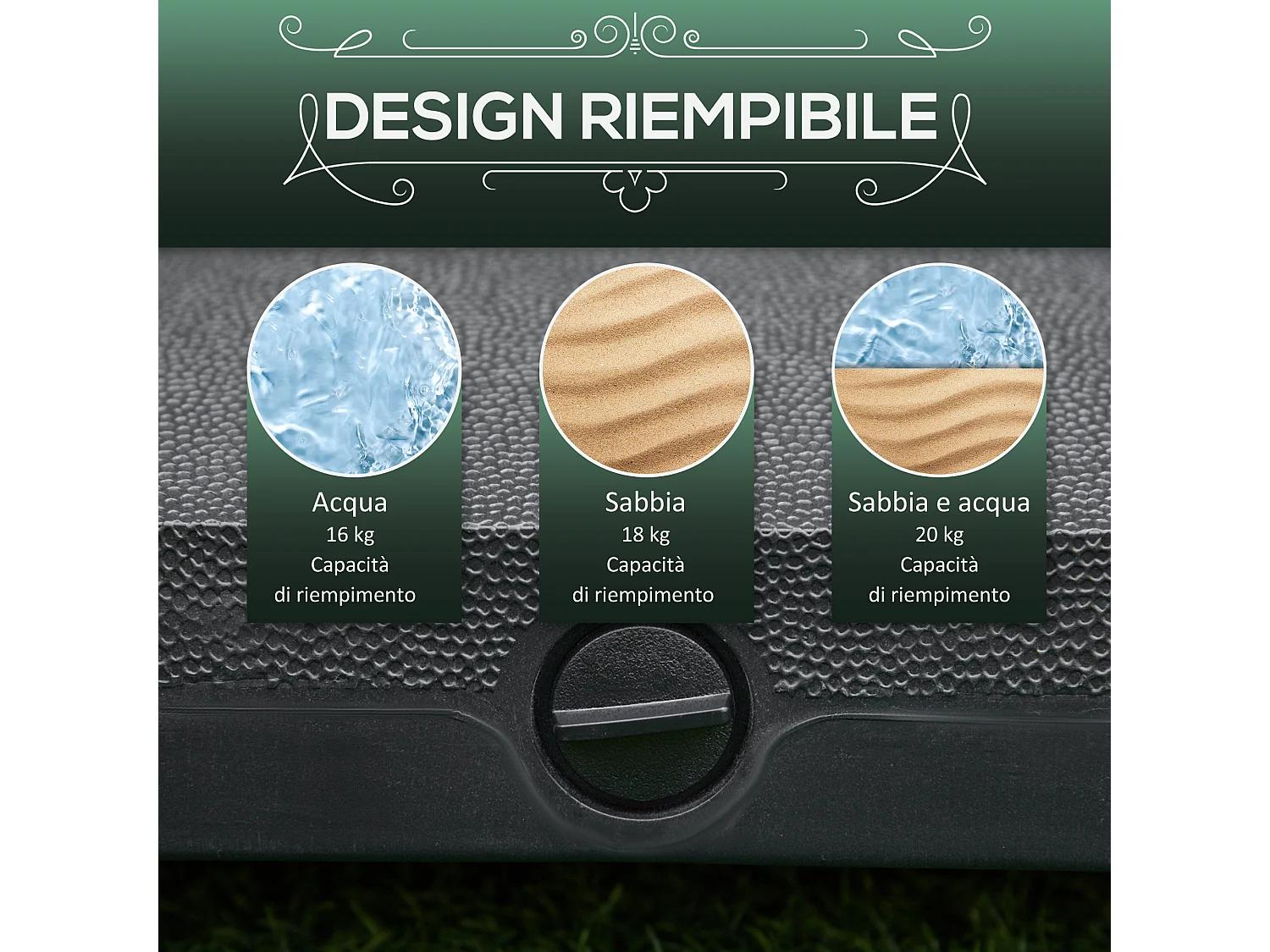 Base per ombrellone con ruote riempibile fino a 20kg nero