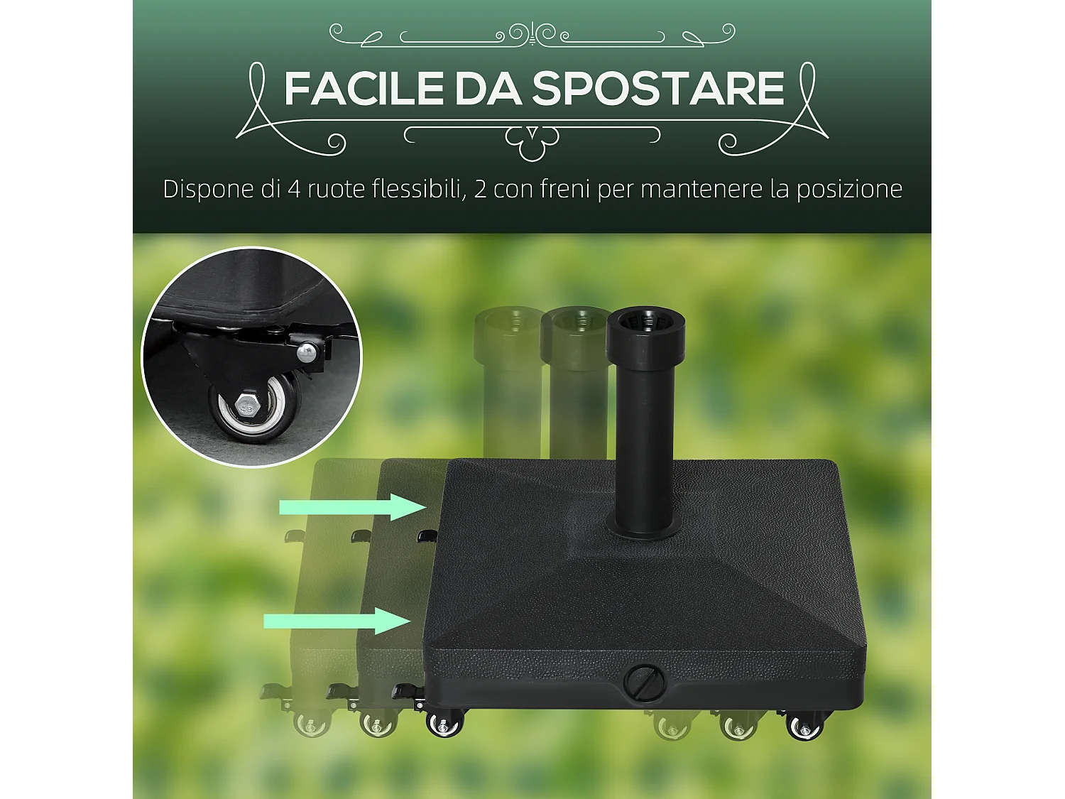 Base per ombrellone con ruote riempibile fino a 20kg nero