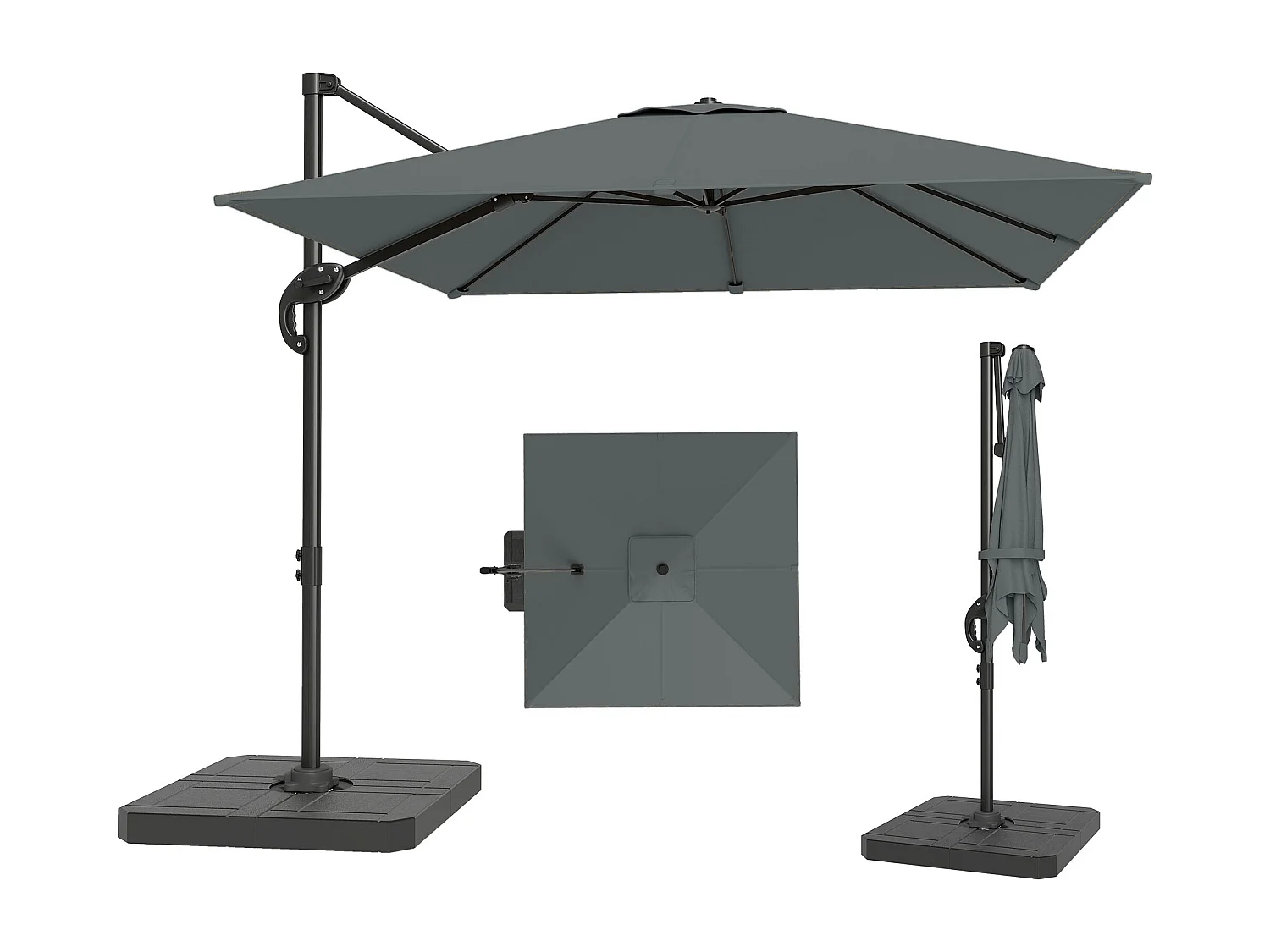 Ombrellone da giardino decentrato inclinabile in alluminio grigio