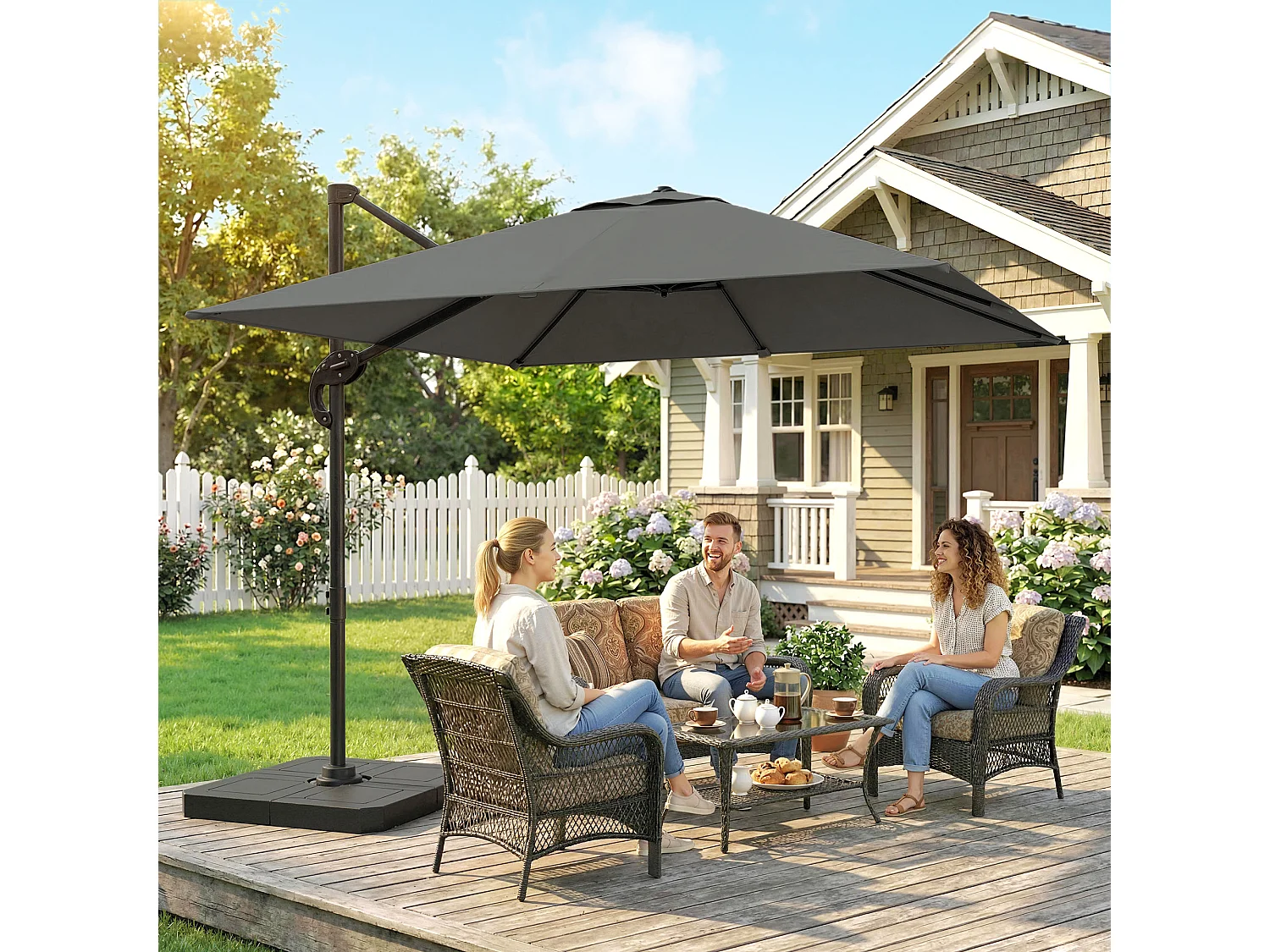 Ombrellone da giardino decentrato inclinabile in alluminio grigio