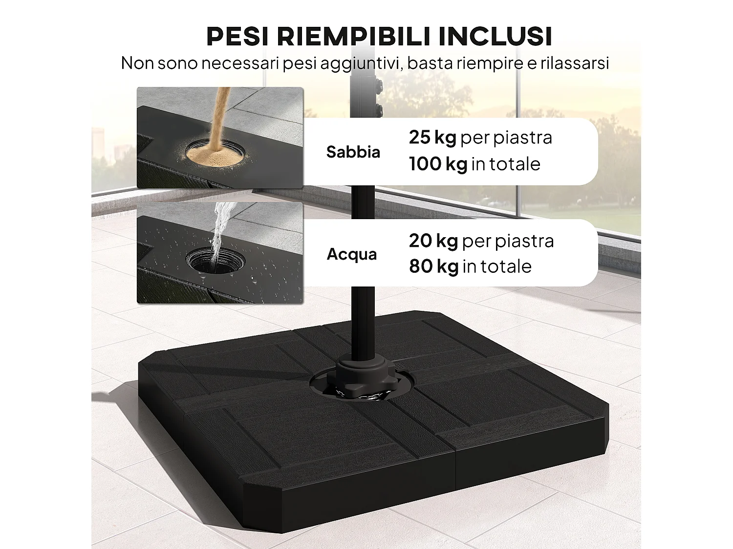 Ombrellone da giardino decentrato inclinabile in alluminio grigio