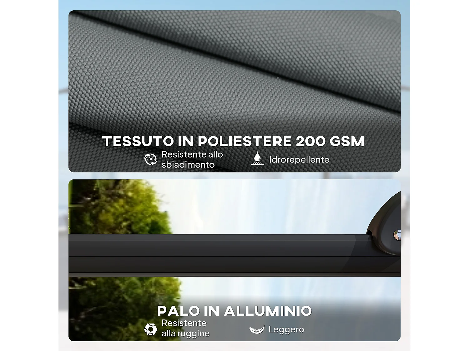 Ombrellone da giardino decentrato inclinabile in alluminio grigio