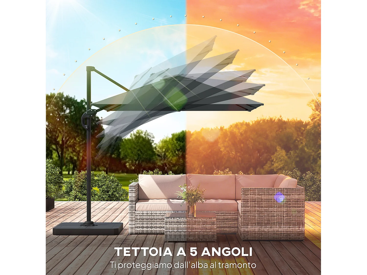 Ombrellone da giardino decentrato inclinabile in alluminio grigio