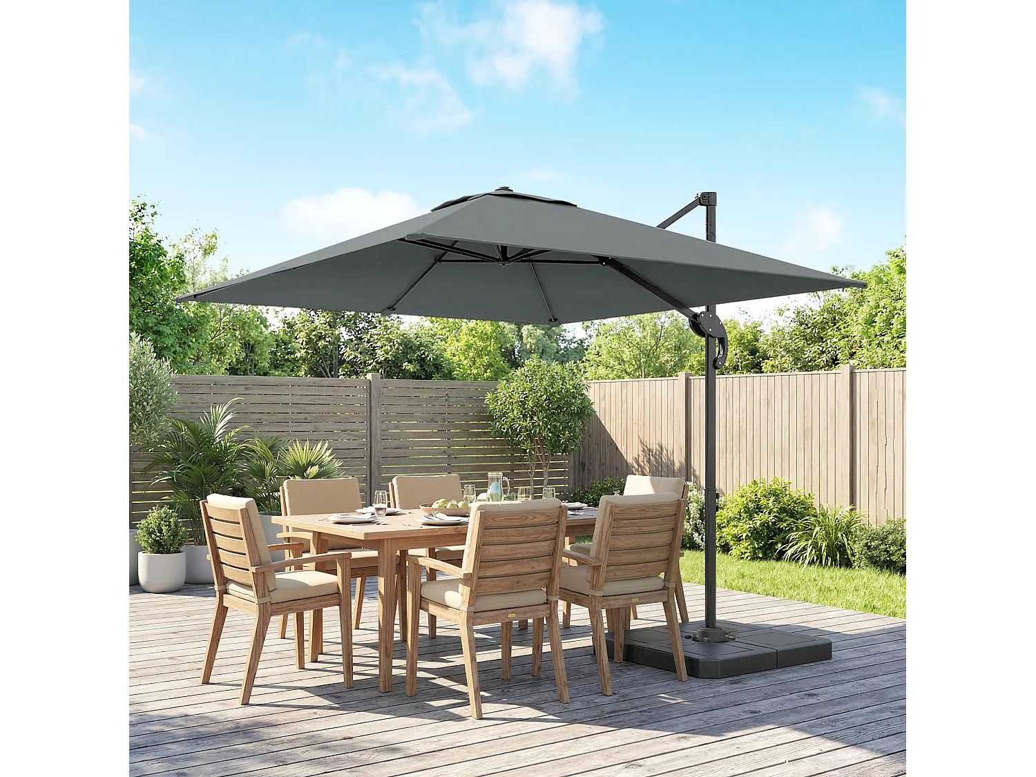 Ombrellone da giardino decentrato inclinabile in alluminio grigio