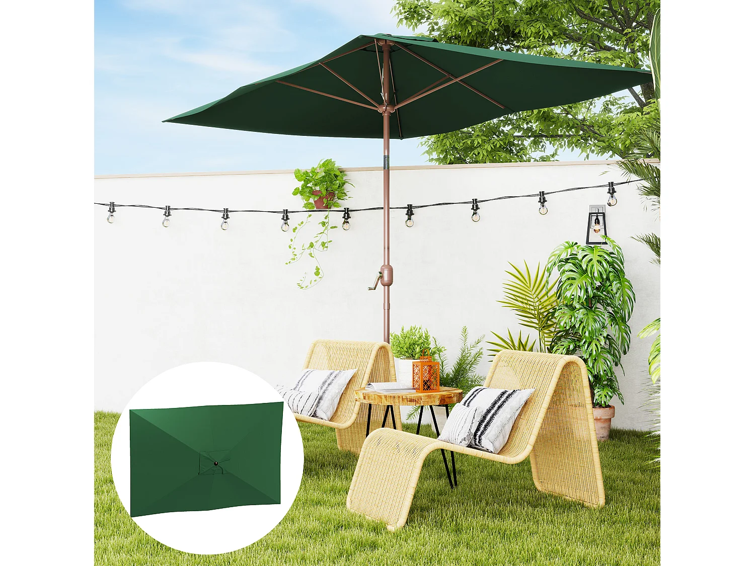 Telo di ricambio per ombrellone 3x2 m e 6 stecche verde