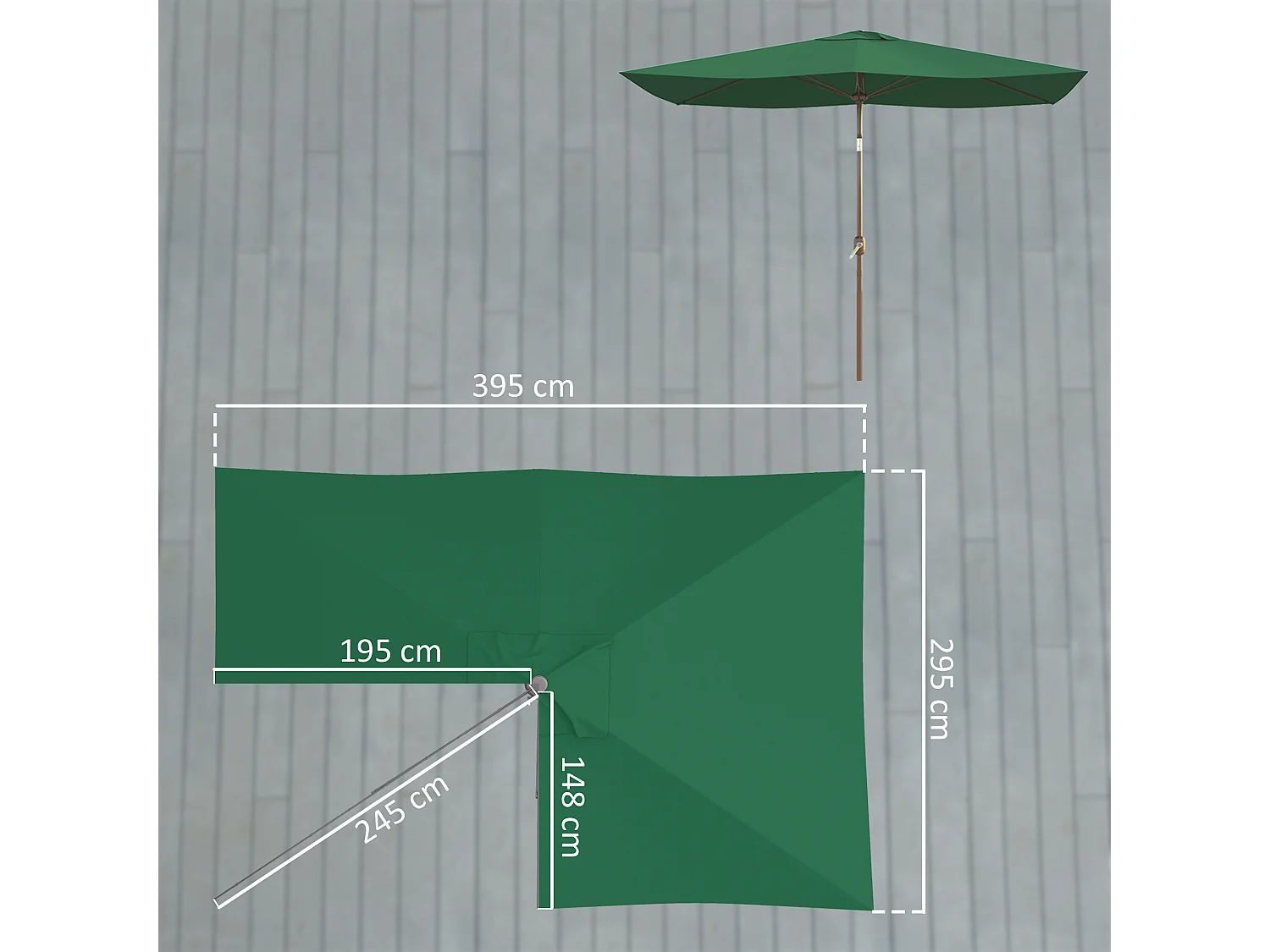 Telo di ricambio per ombrellone 3x2 m e 6 stecche verde