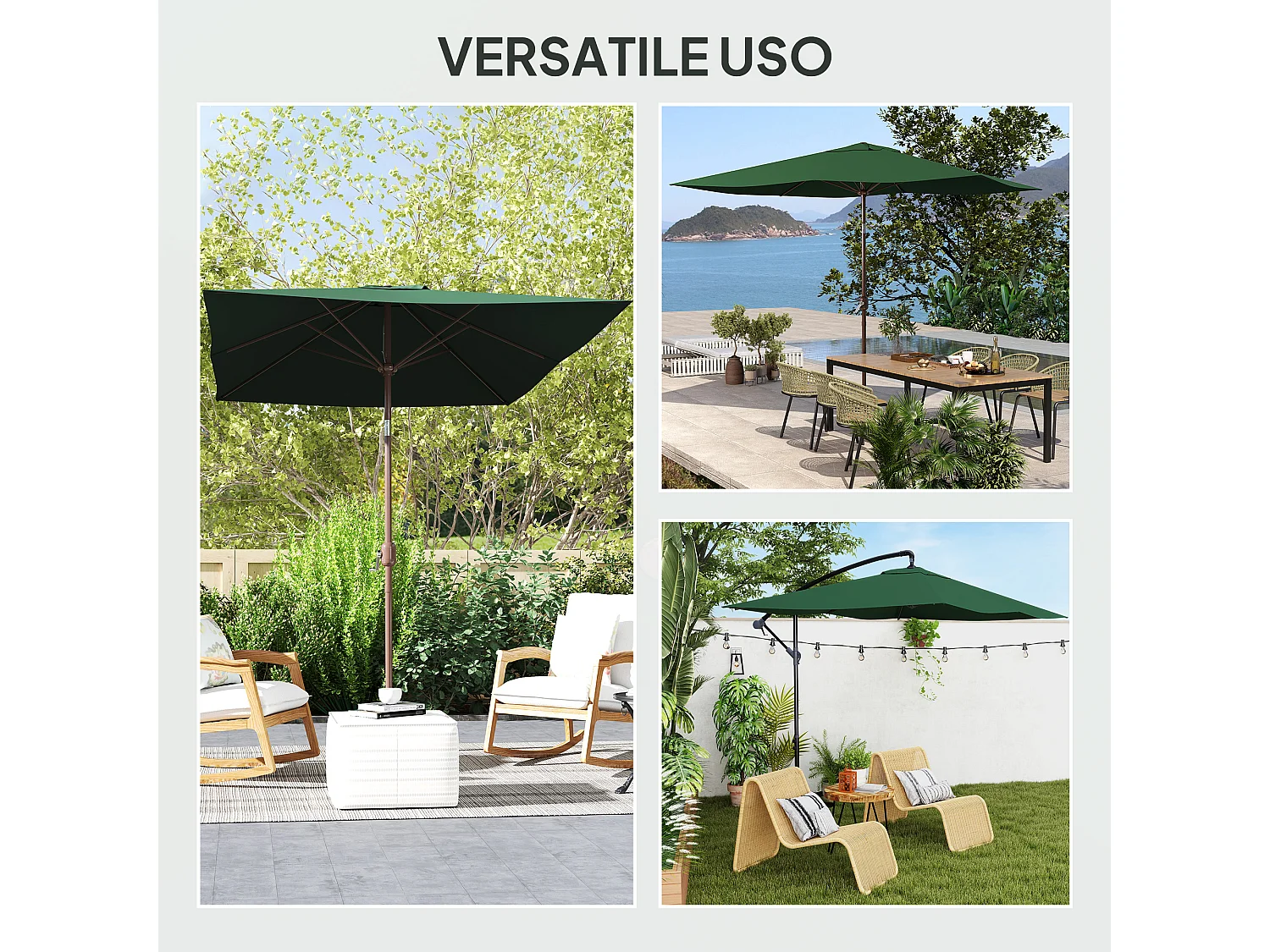 Telo di ricambio per ombrellone 3x2 m e 6 stecche verde