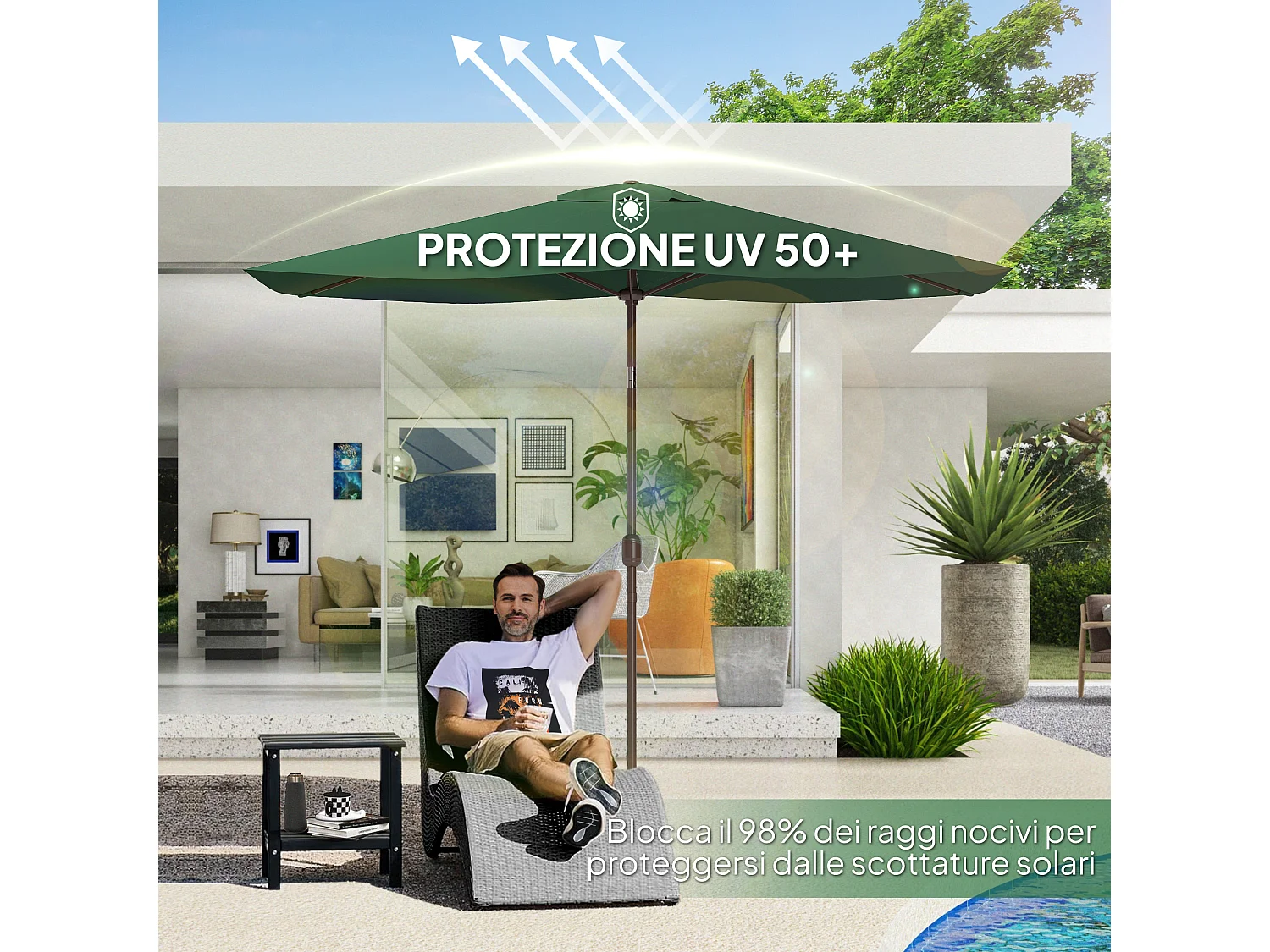 Telo di ricambio per ombrellone 3x2 m e 6 stecche verde