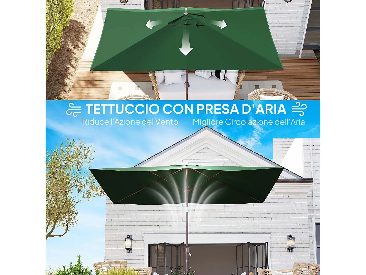 Telo di ricambio per ombrellone 3x2 m e 6 stecche verde