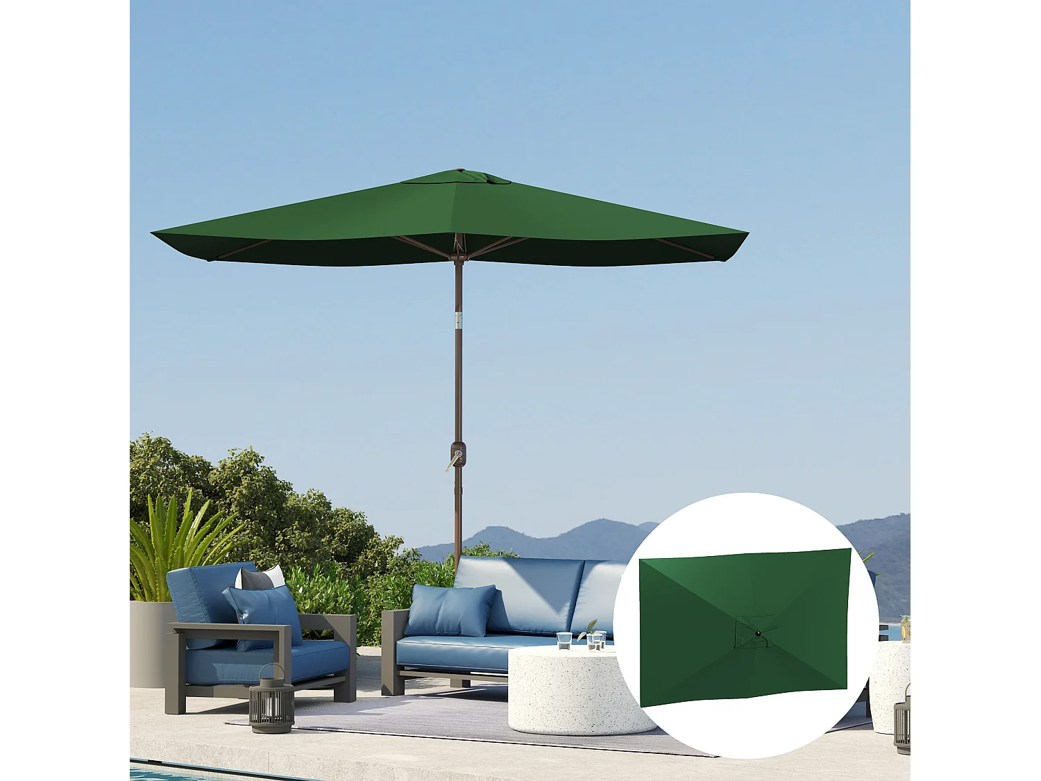 Telo di ricambio per ombrellone 3x2 m e 6 stecche verde