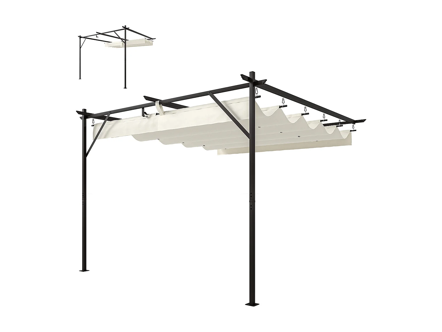Pergola addossata 3x3 m con tetto retrattile scorrevole bianco crema