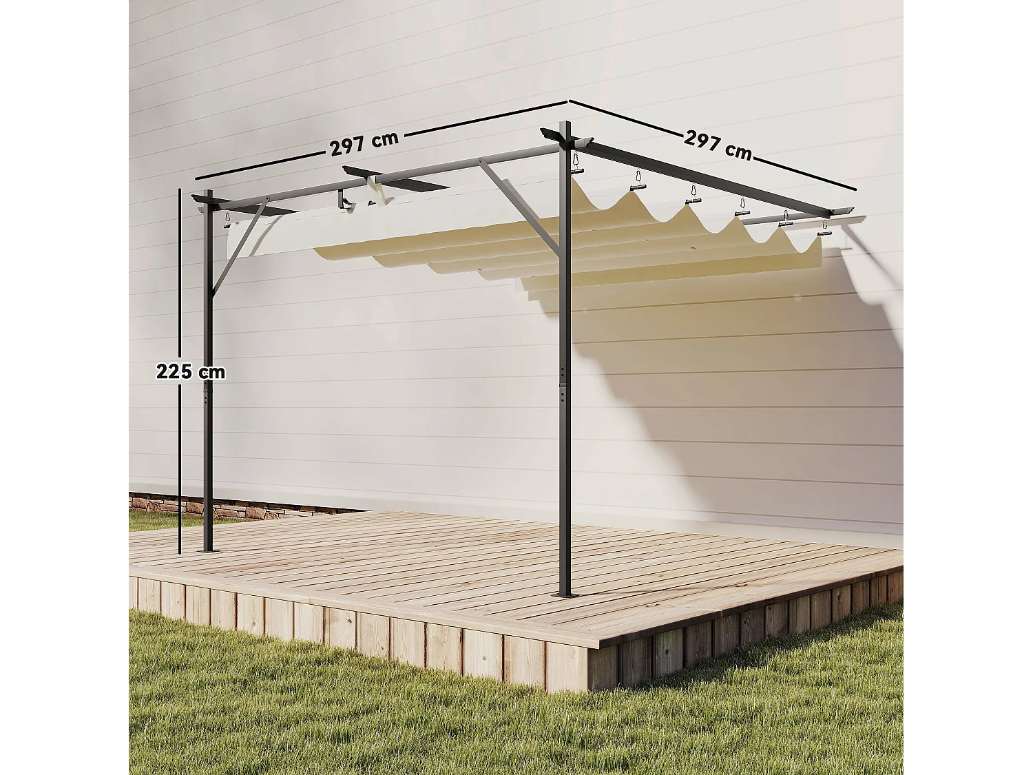 Pergola addossata 3x3 m con tetto retrattile scorrevole bianco crema