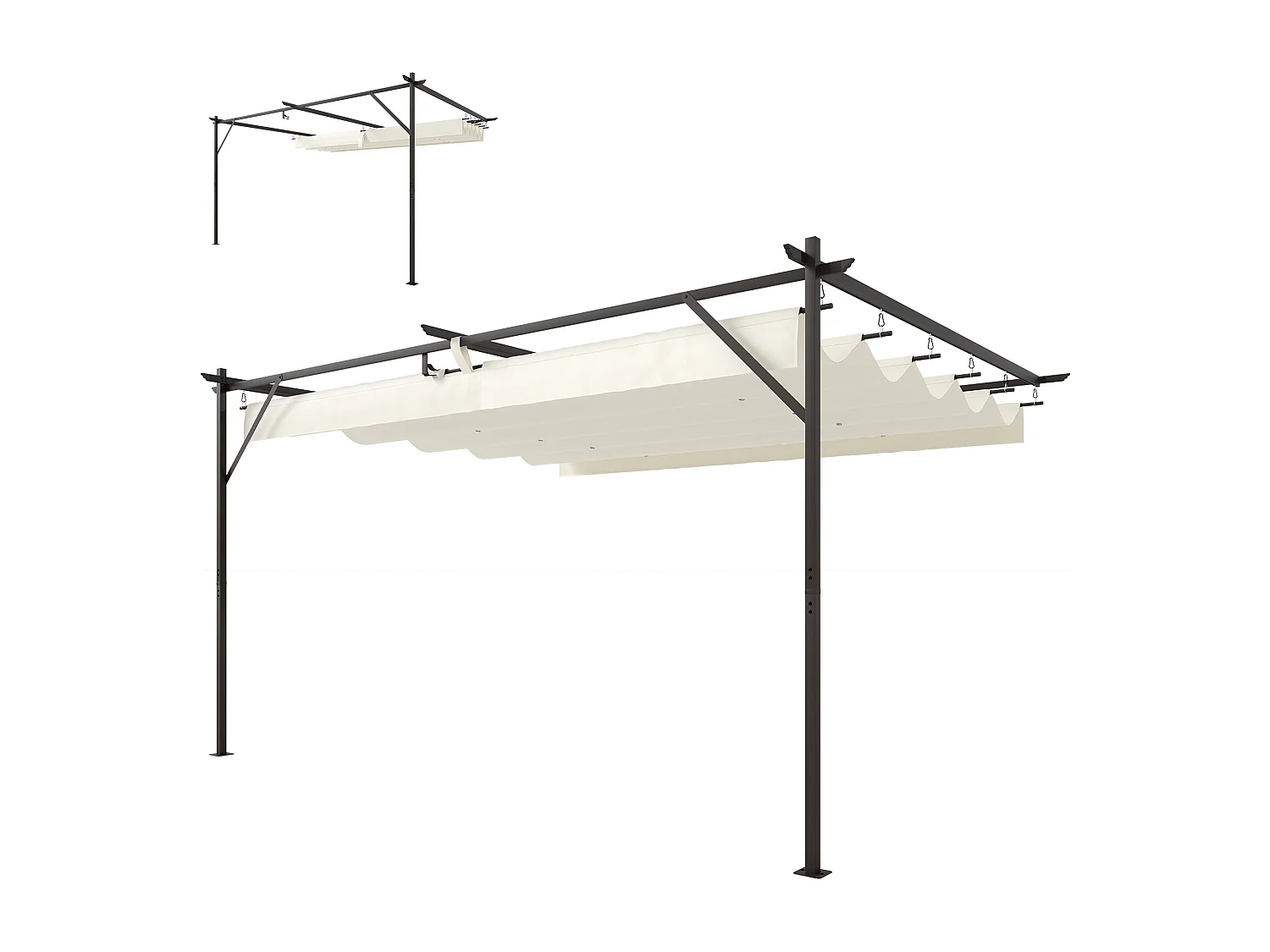 Pergola addossata 3x4 m con tetto retrattile scorrevole bianco crema