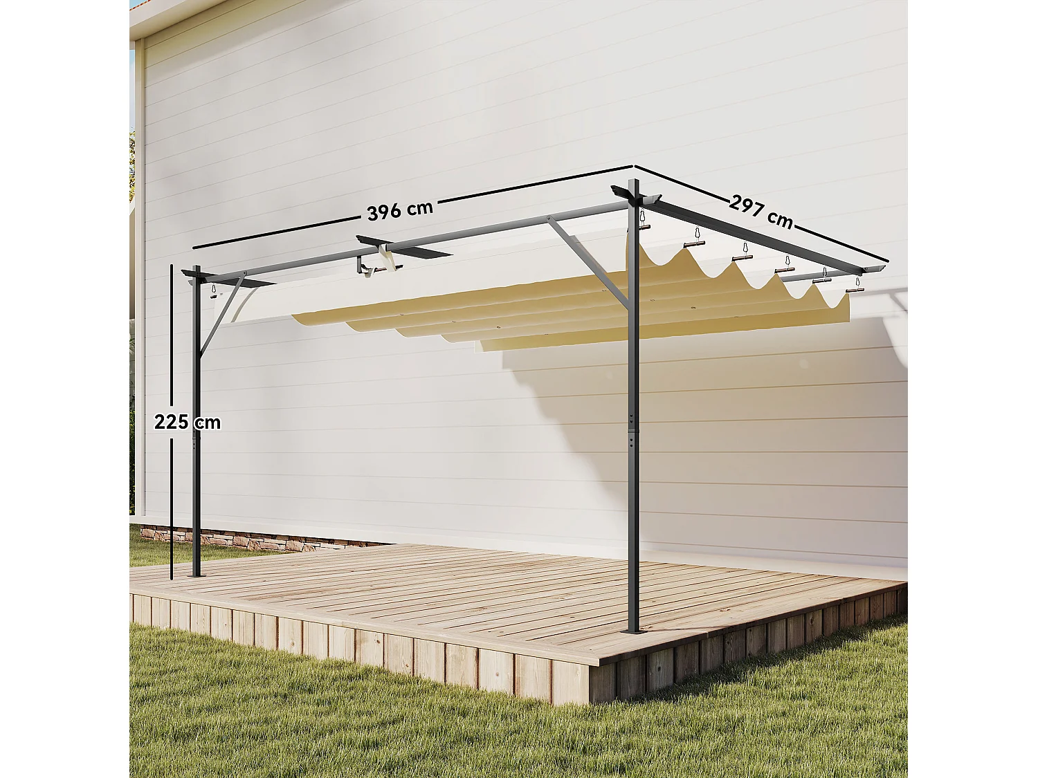 Pergola addossata 3x4 m con tetto retrattile scorrevole bianco crema