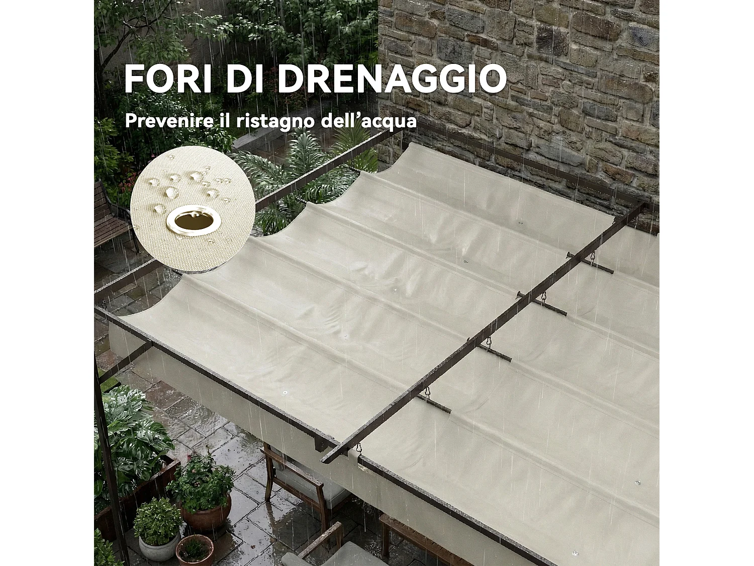 Pergola addossata 3x4 m con tetto retrattile scorrevole bianco crema