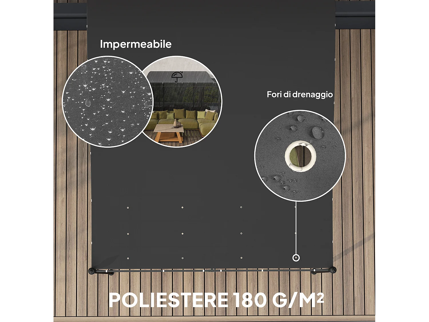 Pergola addossata 2.5x3m in metallo e poliestere grigio scuro