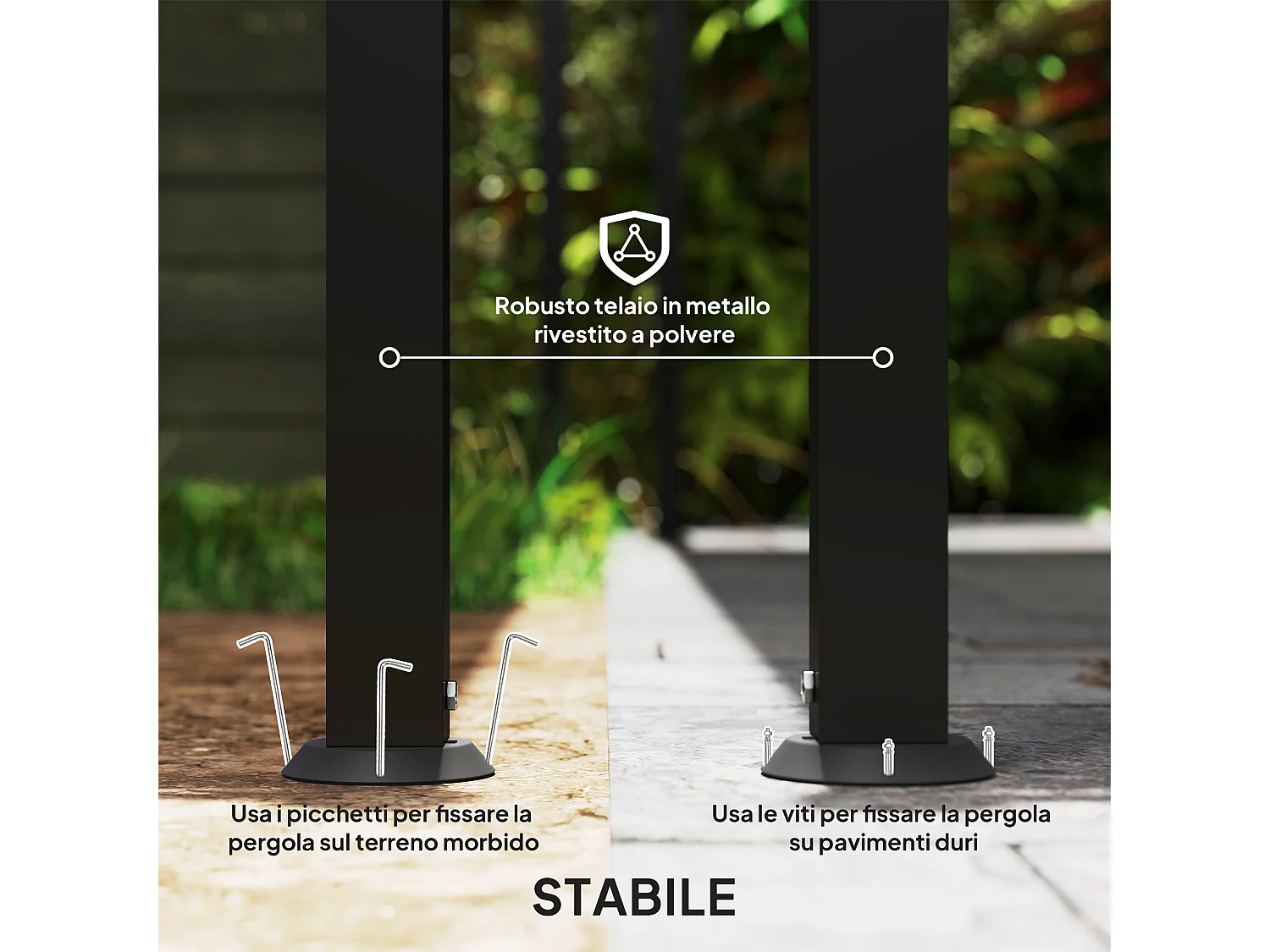 Pergola addossata 2.5x3m in metallo e poliestere grigio scuro