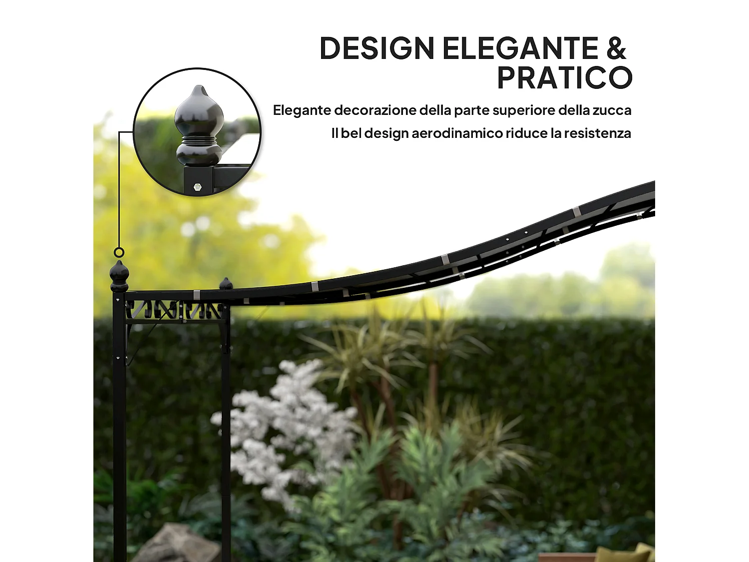 Pergola addossata 2.5x3m in metallo e poliestere grigio scuro