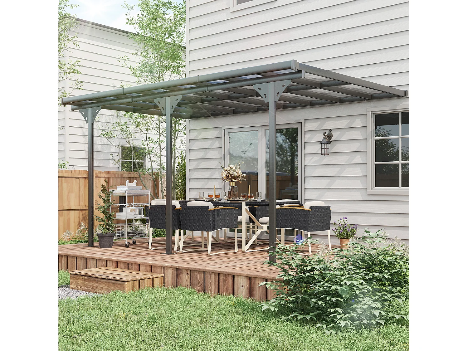 Pergola addossata da giardino in policarbonato 4.4x3m