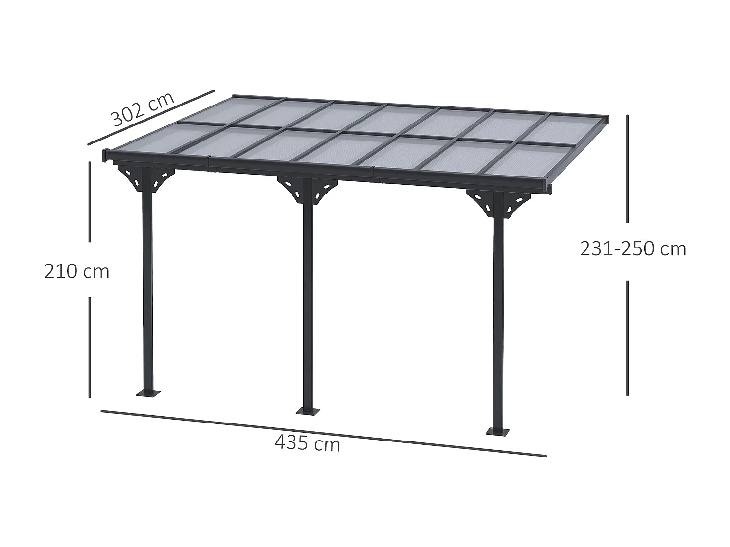 Pergola addossata da giardino in policarbonato 4.4x3m
