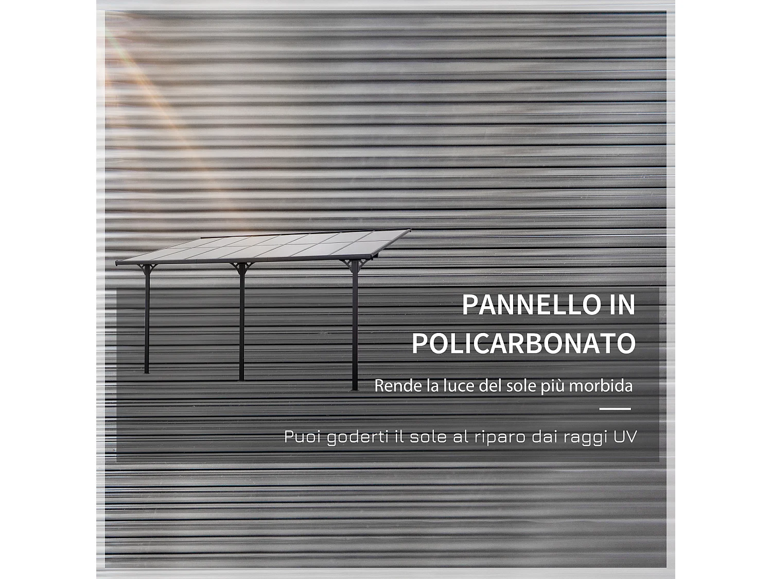 Pergola addossata da giardino in policarbonato 4.4x3m