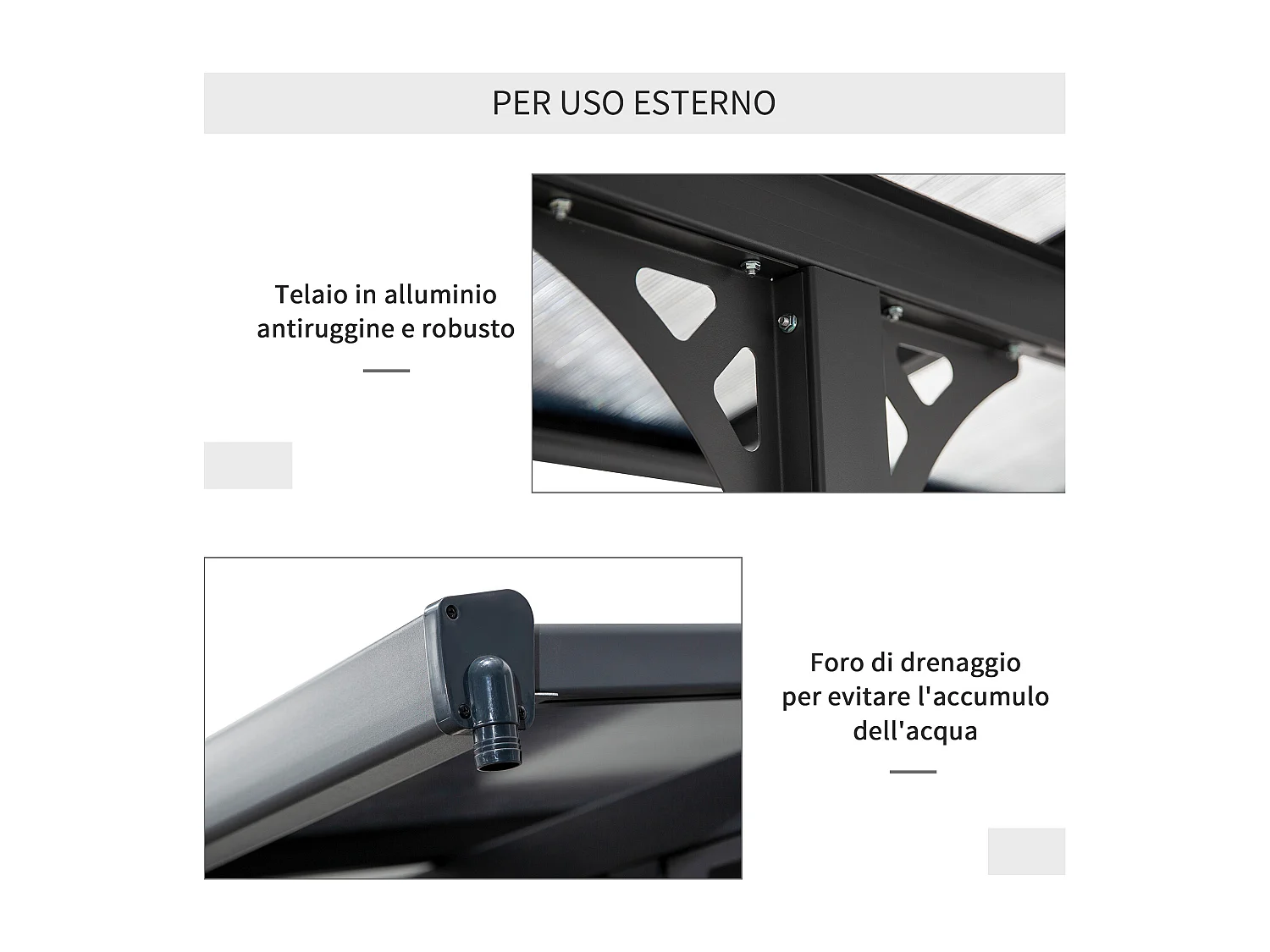 Pergola addossata da giardino in policarbonato 4.4x3m