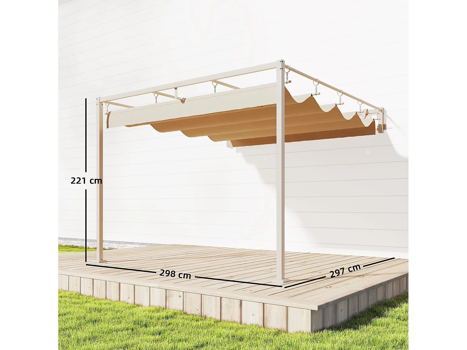 Pergola addossata con tetto scorrevole uv30+ in poliestere beige
