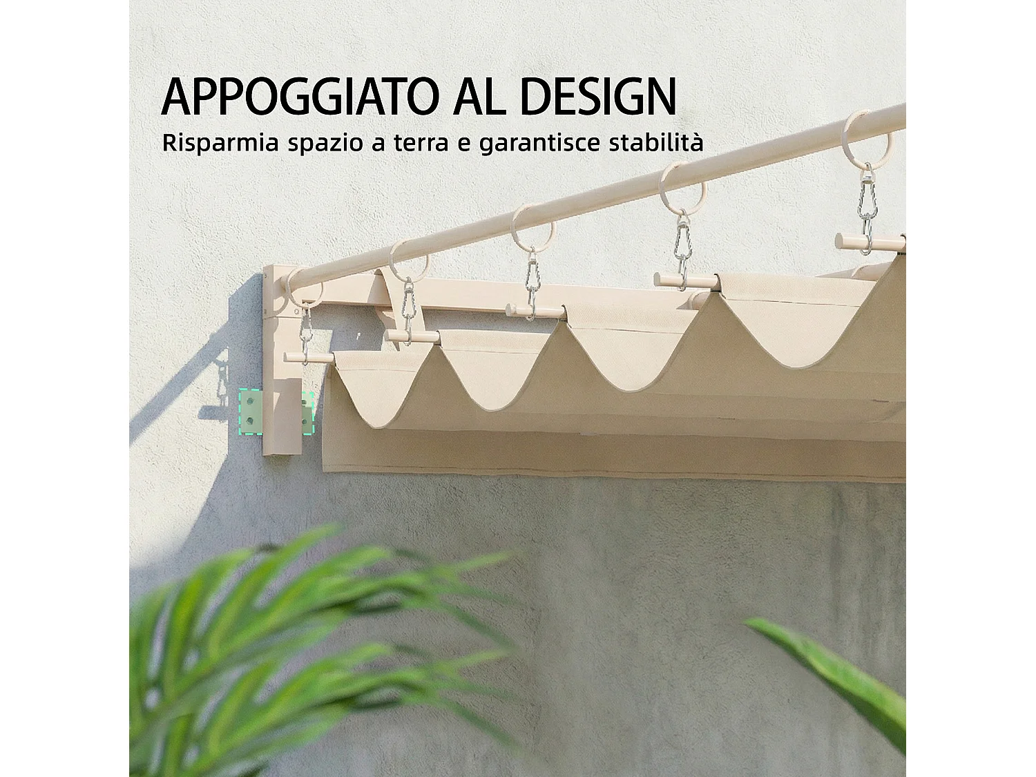 Pergola addossata con tetto scorrevole uv30+ in poliestere beige
